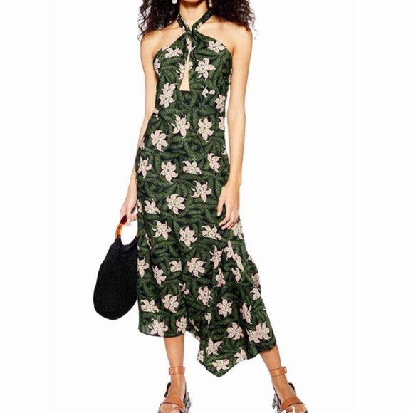 NWT TOPSHOP Hibiscus Halter MIDI Dress - Picture 7 of 7